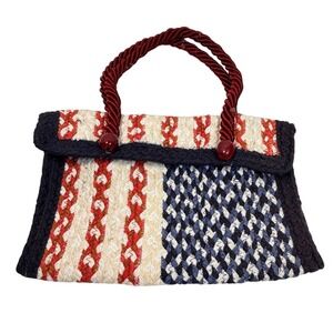 Handmade Americana Handbag OS Red White Blue American Flag Braided Rope Handle